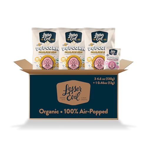 Image of LesserEvil Himalayan Gold & Himalayan Pink Salt Organic Popcorn, Amazon Exclusive, Premium Quality, Minimally Processed, (3) 4.6oz Himalayan Gold Bags and (1) 50 Cal Himalayan Pink Salt Bag