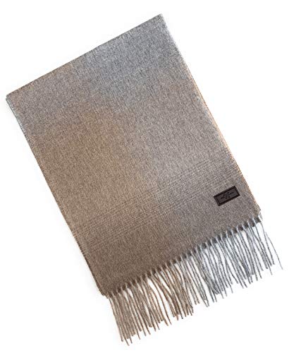 Hickey Freeman Patterned 100% Italian Cashmere Scarf For Men – Ultra-Soft Men’s Winter Scarves, 66-Inches X 12-Inches, Beige Ombre Plaid #TOP1