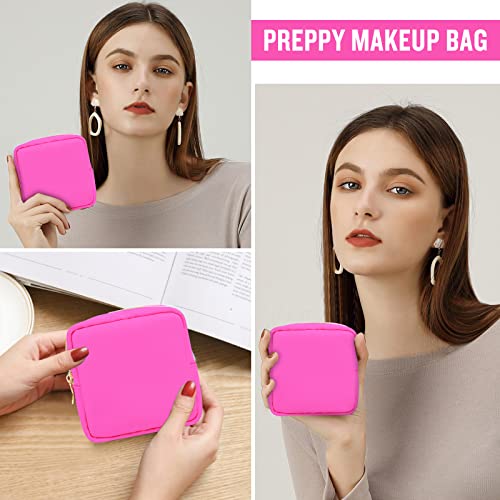 Nylon Mini Makeup Bag For Purse, Preppy Small Cute Makeup Bag Cosmetic Zipper Pouch Purse, Waterproof Travel Coin Pouch Sanitary Napkin Storage Bag Clutch Make Up Organizer For Women Girls(Hot Pink) #TOP4