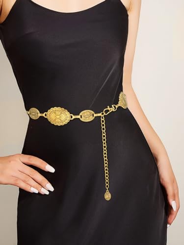 Image of Women's Concho Chain Belt Western Cowgirl Metal Waist Chain Belt for Dress