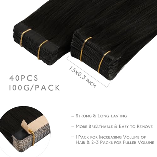 Image of WENNALIFE Invisi Edge Tape in Hair Extensions Human Hair,#1B,16 Inch | 16 Inch 100g 40pcs (Invisi Edge & Classic) Natural Black Invisi Remy Hair Natural Seamless Injected Tape Ins