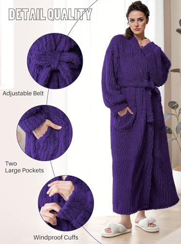 Image of Artfasion Womens Long Fleece Robe - Warm Soft Floor Length Flannel Bathrobes for Winter Thicker Long House Coat with Pockets
