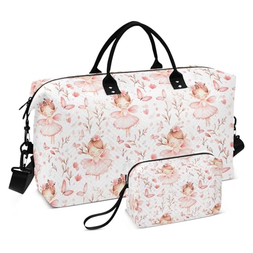 Travel Gym Bag, Fairy Butterfly Weekender Overnight Duffle for Women with Toiletry Bag Travel Swim