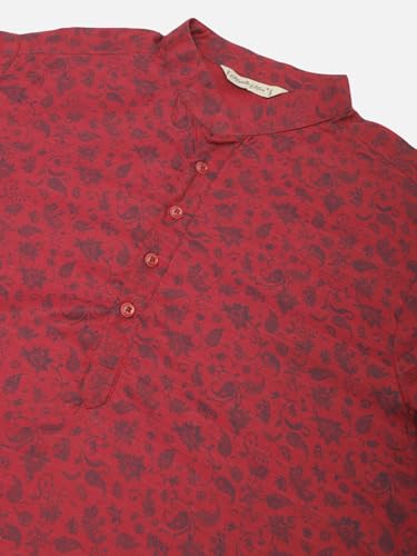 Image of Majestic Man Men's Cotton Regular Fit Casual Mandarin Collar Ethnic Motifs Printed Long Regular Kurta