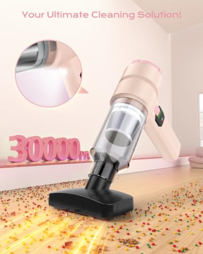 Image of Portable Cordless Car Vacuum,4-in-1 Handheld Cordless Vacuum with 30000Pa Suction, 130000 RPM,6800mAh Battery,10 Nozzles,Rubber Paint Material for Car,Home,Birthday Gifts for Men Dad Husband(Pink)