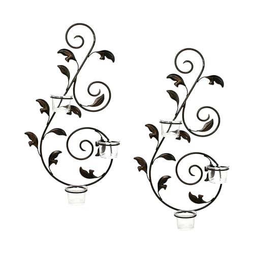 Hosley Set of 2 Iron Leaf Wall Sconce Set with Tealights 18
