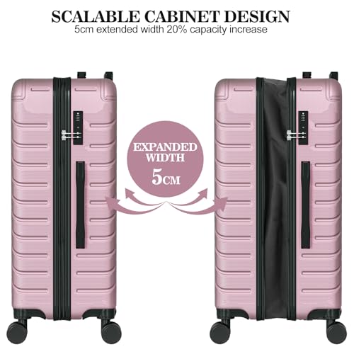 Apelila 4-Piece Expandable Suitcase Set with TSA Lock, 20% Extra Capacity, 360° Spinner Wheels, Lightweight Textured Fabric Luggage (18", 20", 24", 28") for Men and Women Travel (Pink)