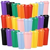LEIFEOSH 24 Pack Reusable Coffee Cups with Lids 16 oz To Go Travel Cups with Lids Travel Mugs Plastic Tumblers Reusable Coffee Tumblers for Hot and Cold Drinks, Colorful