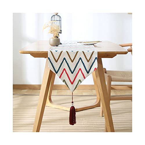 Chemin de table automne décoration colorée coton motif vague 33x100cm