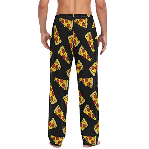 ALAZA Men's Yellow Pizza Food Doodle Black Drawstring Pants Elastic Waist2