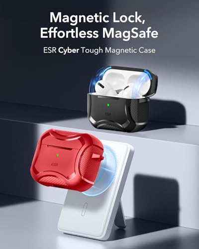 Image of ESR for AirPods 4 Case, Compatible with AirPods 4th Generation Case (2024), Compatible with MagSafe, Powerful Drop Protection, Magnetic Lid, Cyber Series, Red