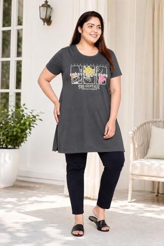 Image of In Love Women's Printed Cotton Plus Size Longline T-Shirt with Pockets | Cotton fabric - soft longline T-shirt with easy plus-size fit