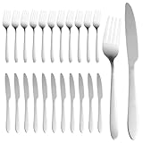 Juego de 24 cubiertos de carne de acero inoxidable para 12 personas, juego de cuchillos y tenedores, cuchillo de mesa y tenedores, pulido brillante y apto para lavavajillas, juego de cubiertos para