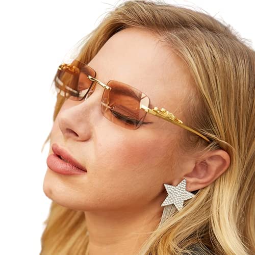 Image of IFLASH MC STAN Metal Plated Temple Vintage Rimless Sunglasses Retro Luxury Frameless Shades Rectangle Colored Lens Sun Glasses