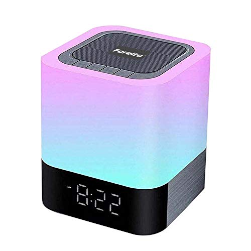 Foreita Bluetooth Speaker Night Light - Touch Control Bedside lamp - Portable Wireless MP3 Player Alarm Clock - Multicolor Dimmable Changing LED Table Lamp for Bedroom