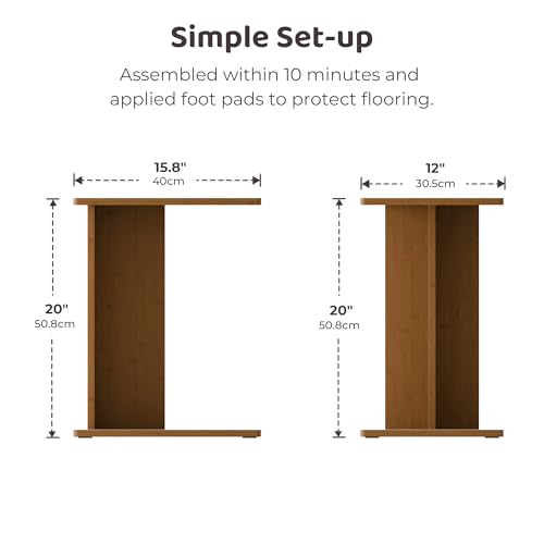 Image of RECCI Solid Bamboo C-Shaped End Table Set of 2 for Couch and Sofa, Sustainable Mid-Century Modern Wood Side Table for Living Room or Bedroom, Easy Assembly C Table Nightstand (Walnut)