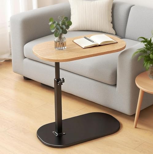 Mesa auxiliar en forma de C de altura ajustable giratoria de 360° para laptop y TV, escritorio para sofá y mesita de noche, mesa de café estrecha para sala de estar y dormitorio, mesa pequeña debajo