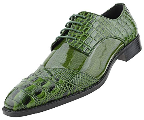 Image of Bolano Bandit Men's Alligator Print Cap-Toe Oxford Dress Shoes | Formal lace-up oxfords with alligator print, folded croc detailing and cap toe for tuxedo and dress wear