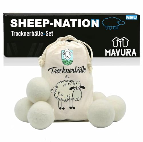 SHEEP-NATION Trocknerbälle 6er Pack Weichspüler Alternative, Premium Schafwolle Wäschetrockner Bälle Wäschebälle