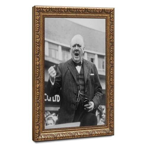 Impression Winston Churchill poster vintage grand format tableau mural sur toile tendue avec cadre