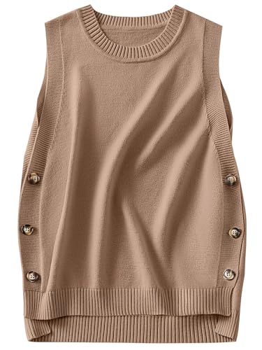 Image of ANRABESS Womens Sweater Vest Summer Sleeveless Crewneck Ribbed Knit Side Button Loose Pullover Tank Tops 2026 Fall Outfits