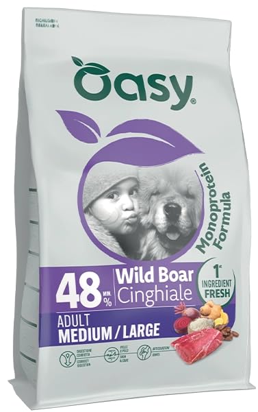 Oasy Dog Monoprotein Formula | Adult | Medium - Large | Cinghiale | Cibo Secco per Cani Adulti di Taglia Medio - Grande | Sacco da 10 Kg