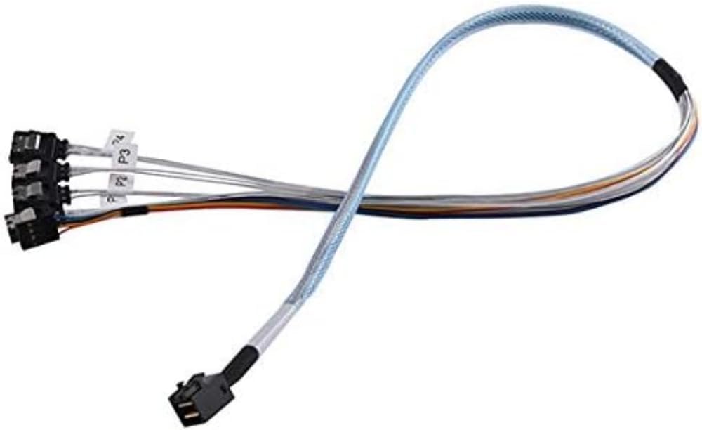 SilverStone SST-CPS05-RE - Reversed Cable - Internal Mini SAS HD SFF8643 to 4 SATA 7pin Thick Shielded Cable (with Sideband), Mini SAS HD Target to 4 SATA Host, 0.5M