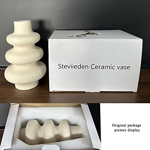 Steviieden Ceramic Vase, Modern Dried Flower Vase, Off White Round Vase, Pampas Flower Vase, Boho Home Decor For Centerpiece Wedding Dinner Table Party Living Room Office Bedroom, Housewarming Gift #TOP5