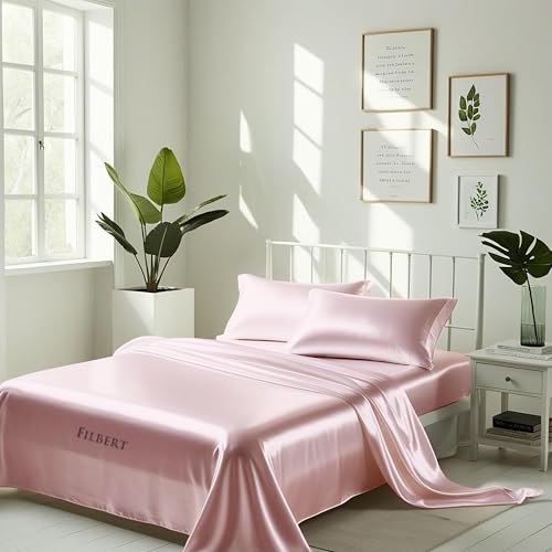 Image of Filbert Satin Bedsheet King Size with Pillow Covers | Silken Satin Nights Where Comfort Meets Glamour | Midnight Luxe Satin Dreams Collection | 92x108 Inch Baby Pink