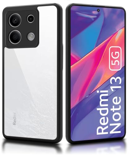 Image of WOW IMAGINE Shockproof Hybrid Back Cover for Mi Redmi Note 13 5G | Hard Slim fit Back Case | PC & TPU | Clear Transparent Case - Black