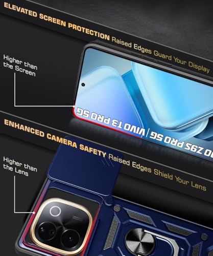 Image of WOW IMAGINE Tough Armor Bumper Mobile Back Case for iQOO Z9s Pro 5G | Vivo T3 Pro 5G | Sliding Camera Shield Cover | Shock Proof 360 Protection | Hybrid PC + TPU | Ring Holder with Kickstand - Blue