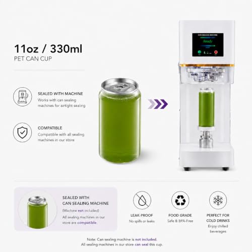 Image of 11 oz PET Plastic Can Cups with Easy Open Lids, 100 Pack, Clear Disposable Beverage Cups, Compatible with 55mm Cup Diameter Can Sealing Machines for Juice, Soda, Iced Coffee and Bubble Tea