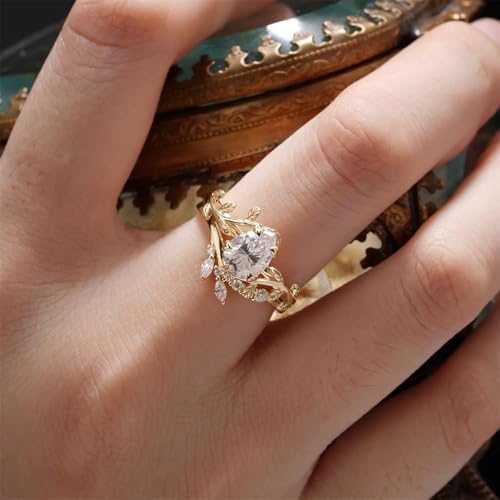 Vintage Pear Moissanite Engagement Ring Set for Women 925 Silver 10K Gold Nature Inspired Leaf Engraved Handmade Moissanite Bridal Ring Set with Stacking Wedding Band2