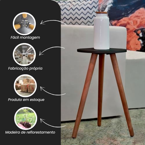 Mesinha De Canto Redonda 35x40 Pé Palito Mdf Preto