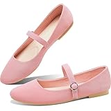 Obtaom Mary Jane Flat Shoes Round Toe Ballet Flats for Women Dressy Fabric Business Flats Comfortable Classic Strap Flats for Office(Dirty Pink,US9)