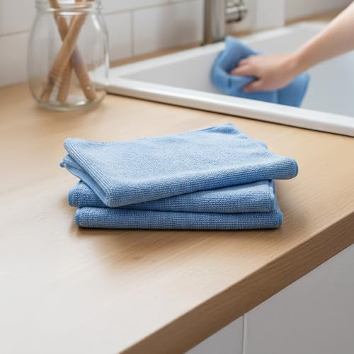 Image of HomeEssentials Microfiber Cleaning Cloths - Ultra Absorbent, Quick-Dry Cleaning Towels for Kitchen, Car, and Windows - Lint-Free & Scratch-Free Washcloths (Pack of 3)