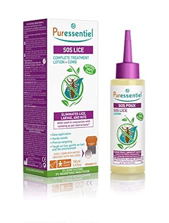 PURESSENTIEL - SOS Lice Complete Treatment Lotion + Comb - Eliminate lice, larvae and nits when used with combing - Precise targeting - Tested under dermatological control - 100% from natural - 100ml