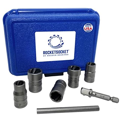 ROCKETSOCKET | Made in USA | Extraction Socket Set | 7 Pieces, impact grade | Remove stripped, frozen, rounded-off Bolts, Nuts & Screws | American Drawn Steel Cover
