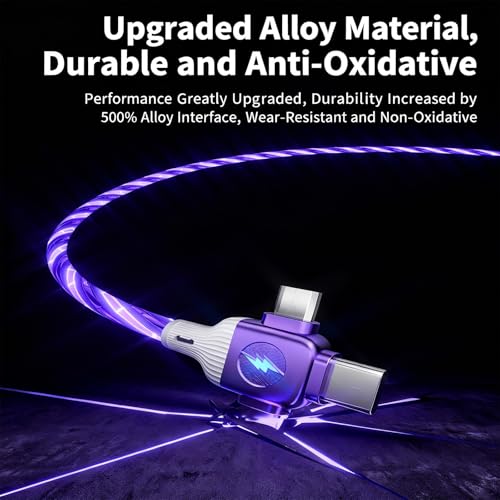 Image of AYI Purple Starry Sky USB Charging Cable Cross Edition, 6-in-1 Multi Charger Cord 39in, Glowing LED Data Sync Wire, Tangle-Free PVC, Smart Trickle Charge Chip, Compatible with Virtually All Devices.
