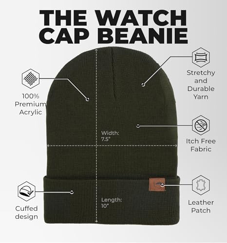 Cuffed Knit Beanie Winter Hats for Men and Women - Warm, Soft & Stretchy Daily Ribbed Lightweight Toboggan Cap, Army Green, One Size