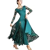 Vestidos de Baile de Salón para Mujer Conjunto de Baile de Encaje de Manga Larga Suave Vals Tango Gran Oscilación Vestidos de Competición Disfraz de Rendimiento (Color : Green, Size : XL)