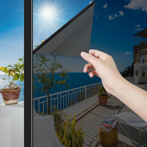Image of WALLMATE Black Heat Control Window Film Sun Blocking UV Protection One-Way Privacy Window Film for Office Living Room (Inches 20 x 100)