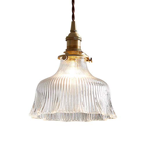 Lampe suspendue en cuivre et verre soufflé de style américain