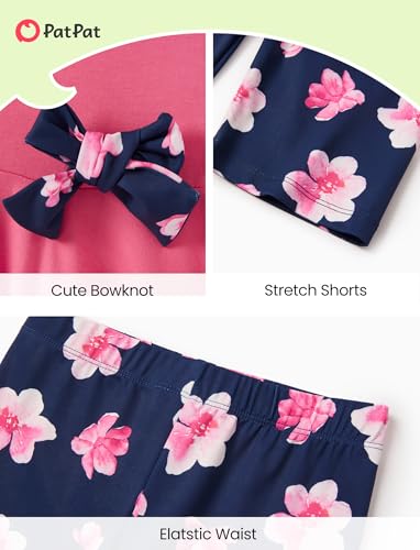 Image of PATPAT Girls Summer 2 Piece Outfits 4-12Y Butterfly Bow Sleeveless Tunic Tops and Floral Print Shorts Cute Clothes