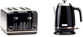 Haden 191168 Stainless Steel Salcombe Electric Toaster, Four Slices, 2300W, Black & 191137 Salcombe Cordless Electrically Cooking Electric Kettle, 3000W, 1.7l, Black