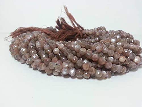 Perles pierres de lune chocolat facettées 5.5-6.5mm en fil de 33cm