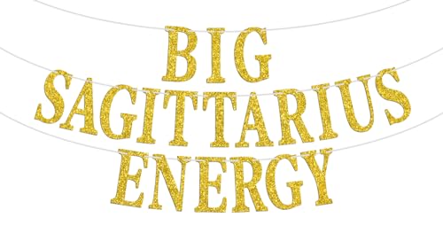 Big Sagittarius Energy Banner, Sagittarius Season, November December Birthday Sign - 12 Constellation Theme Birthday Party Decorations Supplies, Gold Glitter