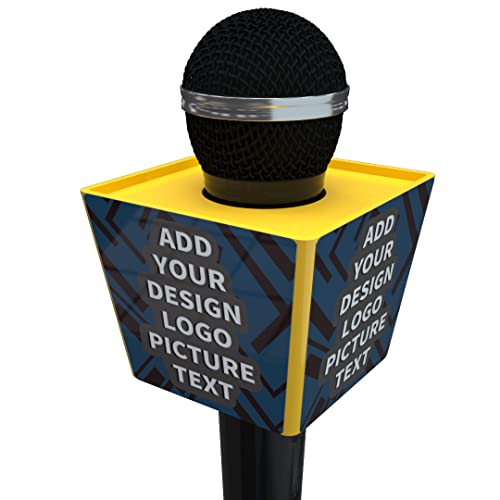 Caja de micrófono personalizada con logotipo de bandera de micrófono trapezoidal de tamaño más grande (amarillo)