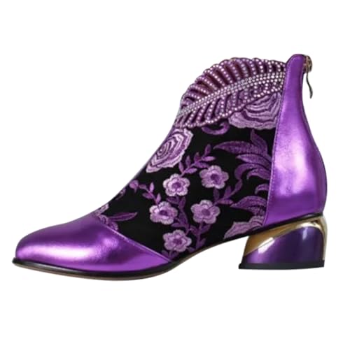 Style ethnique avec broderie bottines talon bloc confort