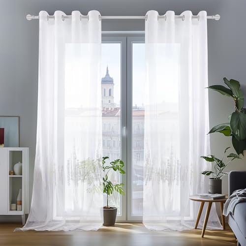 Deconovo Rideaux Voilage Fenetre Voilage Grande Largeur Salon Enfant Chambre 140x260cm (Largeur x Hauteur) Blanc